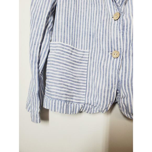 Tahari Womens Large Striped Two-Button Linen Blazer Jacket‎ White Blue Beach - Picture 2 of 8